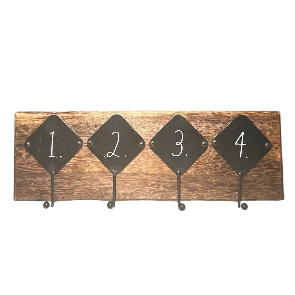 Rae Dunn 1 2 3 4 Wooden Wall Hook Rack Numbered Plaques rustic decor NWT Brown